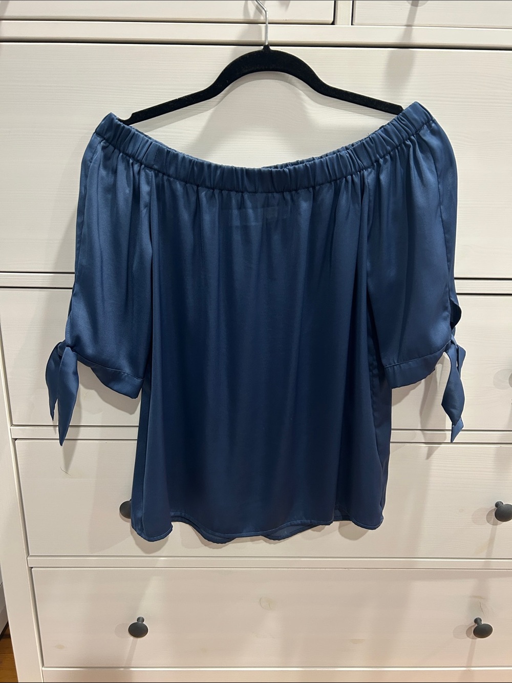 H&M Navy Blue Off-Shoulder Tie-Sleeve Top